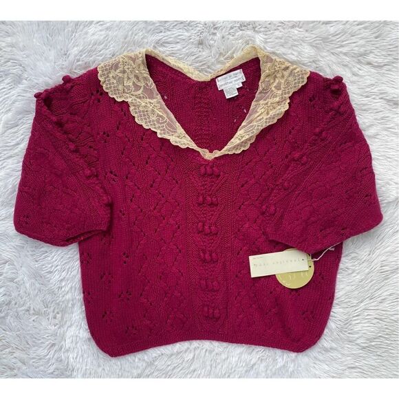 NWT Rare Vintage 80’s Jennifer Reed SZ L Hand Knitted Chunky Mauve Lace … - Picture 11 of 11